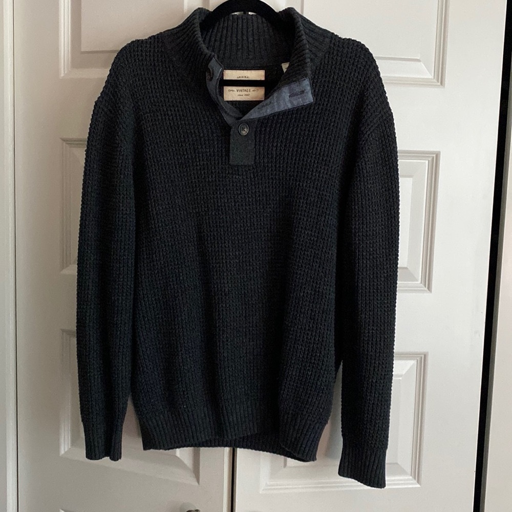 Weatherproof Waffle Knit Sweater in Charcoal XL %100 Cotton